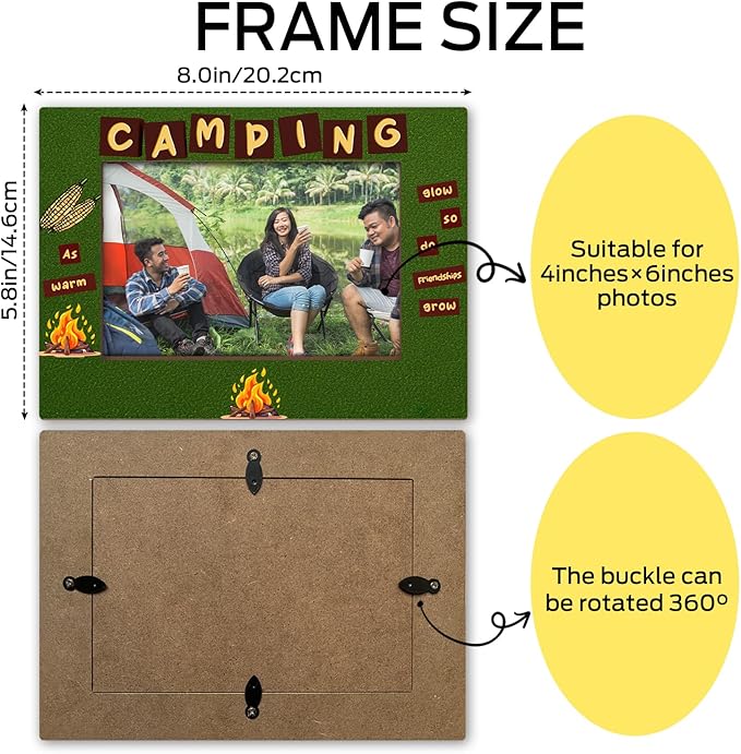 Camping Gifts Wood Photo Frame for Camper Friends Daughter Son, Summer Camping Decor Tabletop Display 4 x 6 Picture Frame Vacation Gifts for Camper Home Office RV Living Room Holiday Decors -16