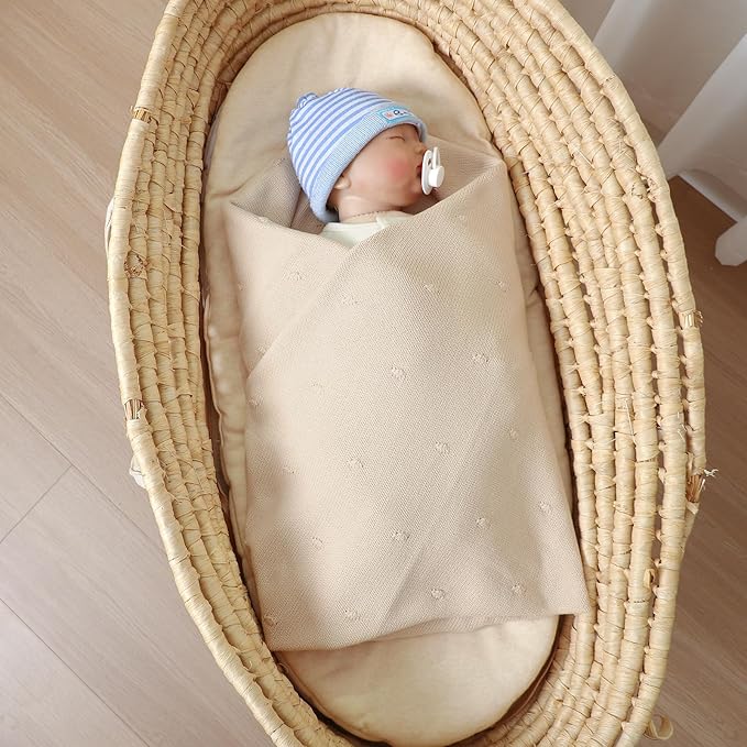 Neiwech Cotton Baby Blanket Knit Soft Cozy Lightweight Crib Stroller Nursery Receiving Swaddling Blankets for Newborn Infants Boys Girls Camel 30x40 Inch