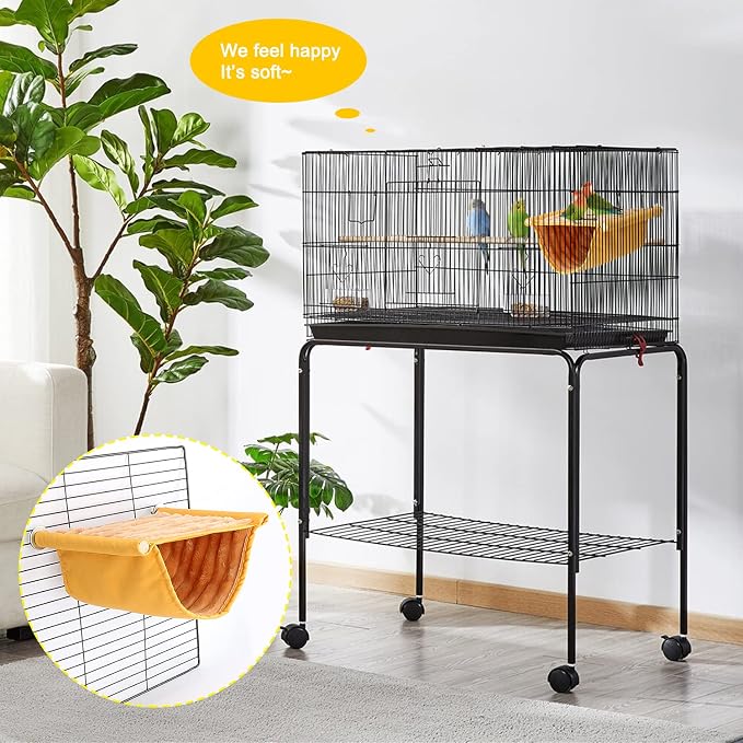 BWOGUE Bird Nest Bed Hanging Hammock, Parakeet Bed for Cage, Cockatiel Bed | Warm Fleece Snuggle Hut, Double-Layer Comfort, Wooden Perch Setup, Washable Hammock