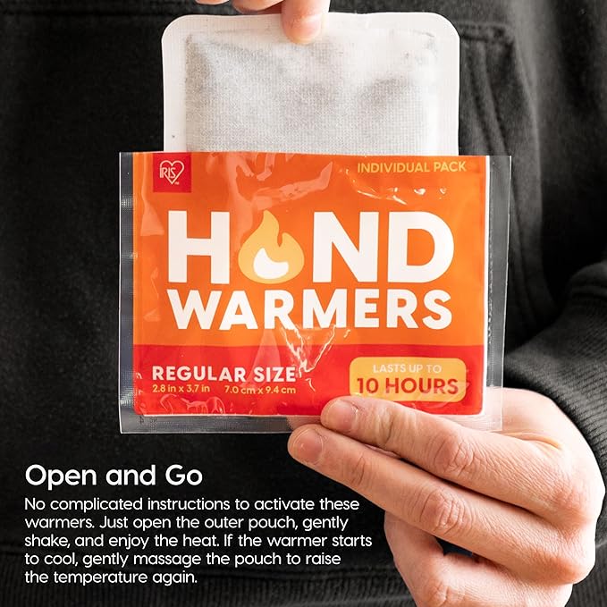 IRIS USA Hand Warmers, Regular/Large/Jumbo, 30/60 Individual Warmers, Regular/Adhesive Body Warmers Up to 10/12/18 Hours Disposable Handwarmer Bulk for Hot Hands Feet Chest Back, TSA-Approved, Camping
