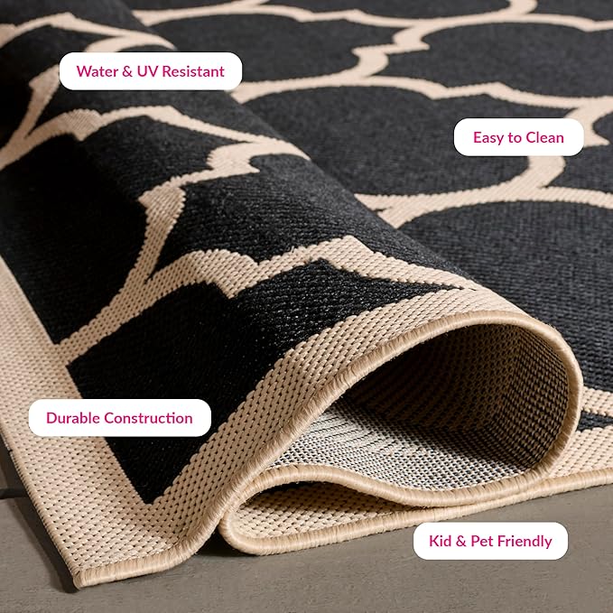 SAFAVIEH Courtyard Collection 2'3' x 16' Black/Beige CY6914 Trellis Indoor/ Outdoor Patio Backyard Mudroom Runner Rug