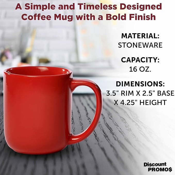 DISCOUNT PROMOS Vibrant Color Glossy Ceramic Mugs 16 oz. Set of 10, Bulk Pack - Perfect for Tea, Espresso, Cappuccino, Hot Cocoa - Red