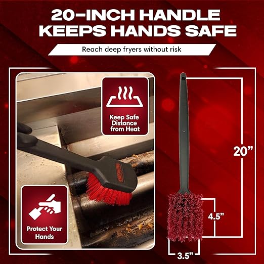 20" Deep Fryer Cleaning Brush by FryOilSaver Co., Up to 425F High Heat Resistant Pot Cleaning Brush for Kitchen Deep Fryers, Griddle, Grills, Ovens & Waffle Maker for Food Service & Restaurant - 90049