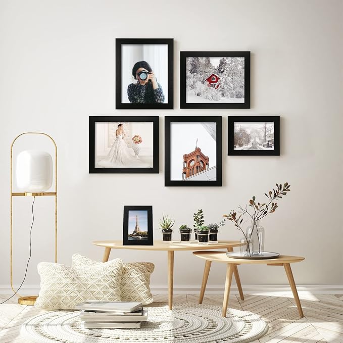 iRahmen 8x10 Picture Frame Set of 4, Black Wooden Frame with High Definition Glass, 8 x 10 Photo Frames for Tabletop Display and Wall Mounting