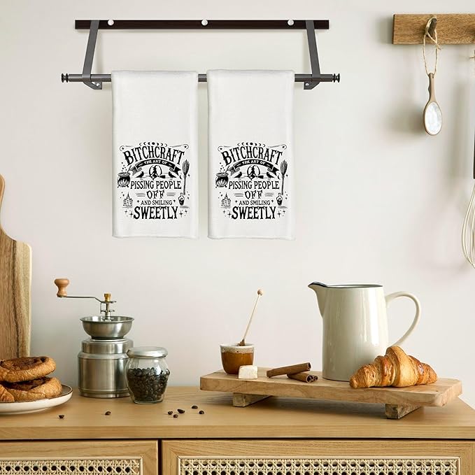 Funny Witchcraft Witchy Kitchen Towels, Funny Witch Gifts Dish Tea Towels for Kitchen Decor, Dark Humor Sarcastic Witchy Decorative Hand Towel for Bathroom Decor, 16x24 Inch