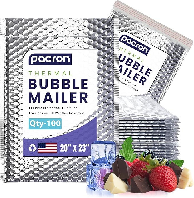100-Pack Insulated Silver Thermal Bubble Mailers 20 x 23 - Waterproof Metallic Foil Self-Sealing Padded Envelopes for Cold Shipping, Perishables, Food, Cosmetics, Pharmaceuticals
