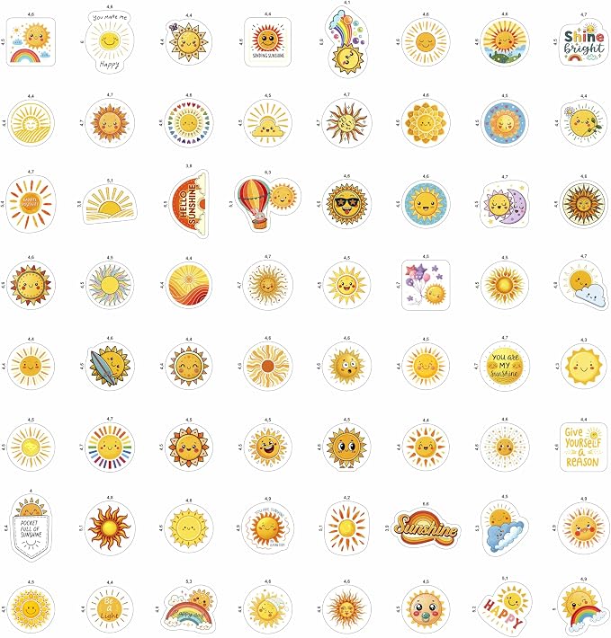 100Pcs Small Sun Stickers and Decals -Sunshine Stickers for Water Bottle - Sun Party Supplies & Decorations - Sunshine Gifts - Gift for Women & Men