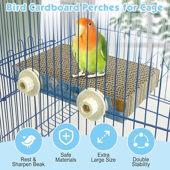 3 PCS Bird Cardboard Platform Hanging Parrot Cage Perch Bird Paw Grinding Stand Parakeet Chew Toys Parrot Cage Playground for Budgie Conure Cockatiel Finch (Large)