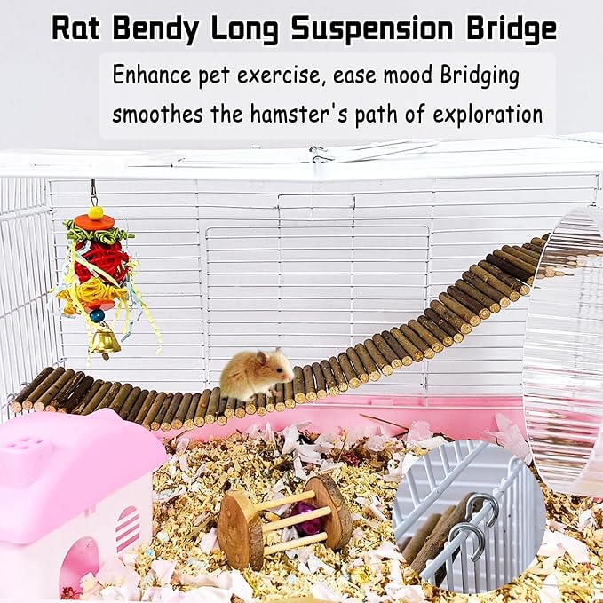 Rat Bendy Long Suspension Bridges 19.7 x 2.7 Inch Hamster Climbing Ladder Flexible Wooden Bridge for Dwarf Hamster Sugar Glider Rodents Mouse