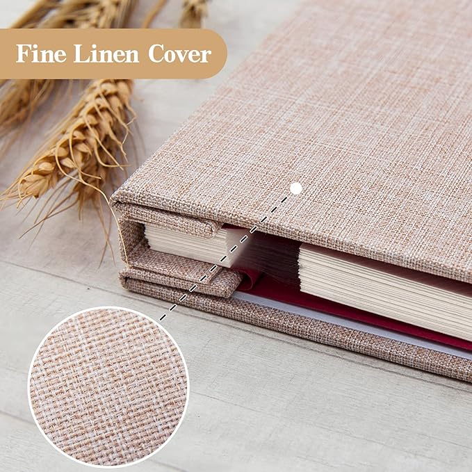 potricher Large Photo Album Self Adhesive 4x6 5x7 8x10 Pictures Linen Cover 40 Blank Pages Magnetic DIY Scrapbook Albums with A Metallic Pen (Beige)