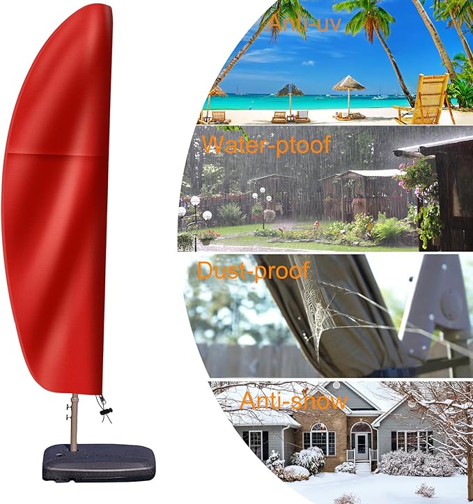 Patio Cantilever Umbrella Covers for Outdoor: Waterproof Offset Umbrella Cover Banana Style with Zipper fits 9FT to 14FT, Red