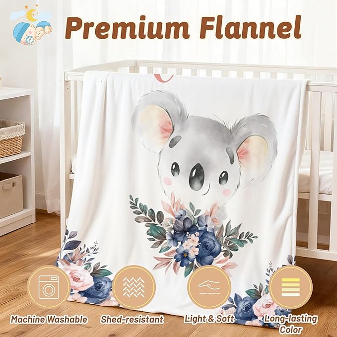 Personalized Baby Blankets for Girls with Name, Customized Koala Baby Girls Blanket with Name for Baby Newborn Gifts, 30"x40"