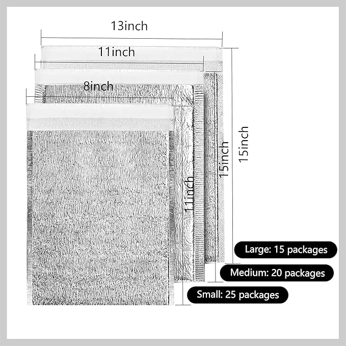 Smilco Reusable Insulation Bags Thermal Box Liners Metalized Box Liners Lunch Food Shopping Bag Insulated Lining Waterproof Insulation Package (20 Pack/ 11 In x 15 In)