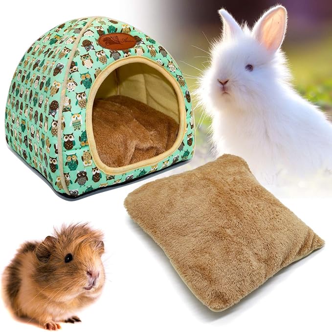 Guinea Pig Bed Hideout, Washable Hamster Cave for Small Animals | Removable Cushion for Cleaning, Warm Fleece Nest, Washable Bed,10.23 x 10.23 x 11 in, Dwarf Rabbits Hedgehogs