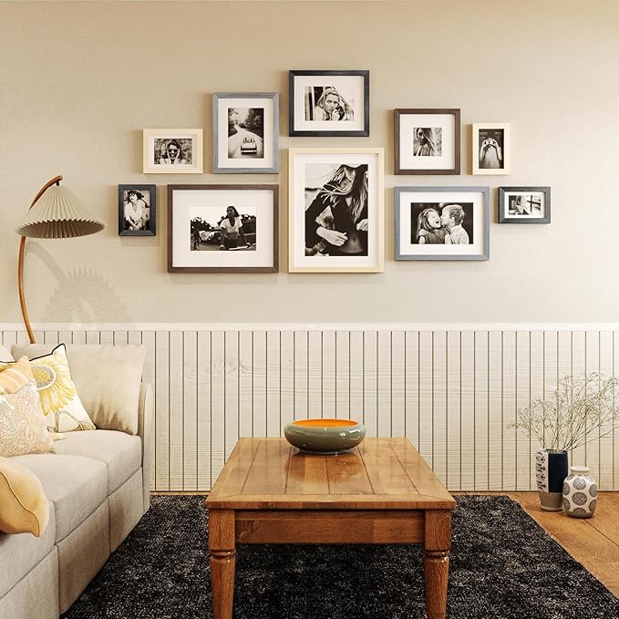 Egofine 5x7 Picture Frame Set of 4, Made of Solid Wood Multicolor Photo Frames Covered by Plexiglass 3.5x5 and 4x6 with Mat or 5x7 without Mat, for Table Top Display and Wall Mounting Mixed Colors