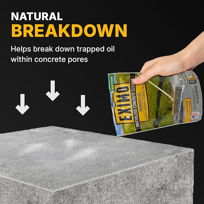 CAF Outdoor Cleaning EXIMO Waterless Concrete Cleaner, Oil Stain Remover for Driveway, Garage Floor, Basement & Walkway Surfaces, Natural Concrete Cleaner Powder Treatment, Covers Large Areas, 0.75 lb