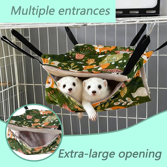 kathson 4 PCS Ferret Hammock Set,Washable Guinea Pig Hideout Bed,Soft Hamster Toys Hanging Tunnel Mats, Small Pets Cage Accessories for Rat, Sugar Glider, Squirrel(Green)