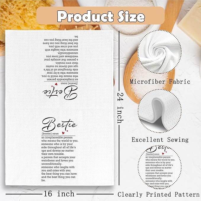 Bestie Sister Gifts Kitchen Towels Dish Towel 16x24 Inches, Bestie Friends Birthday Gifts for Besties Women Best Friends Sister BFF Female Absorbent Dishcloths Tea Towels for Kitchen Decor