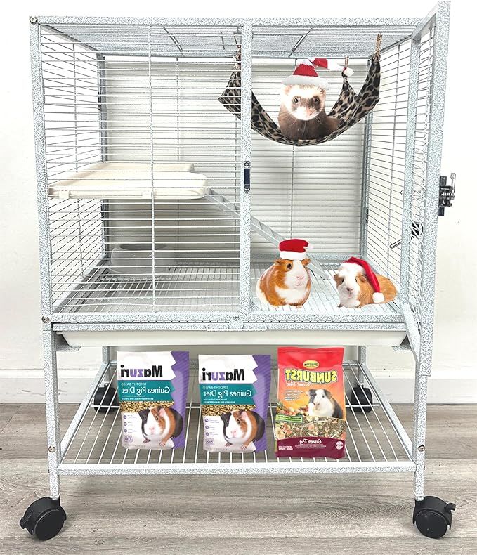 Deluxe 2-Levels Large Small Animal Critter Cage On Wheels | Tight 1/2-inch Wire Spacing, Durable Large Front Doors, For Ferret Hammock Chinchilla Cat Sugar Glider, Home Storage Shelf
