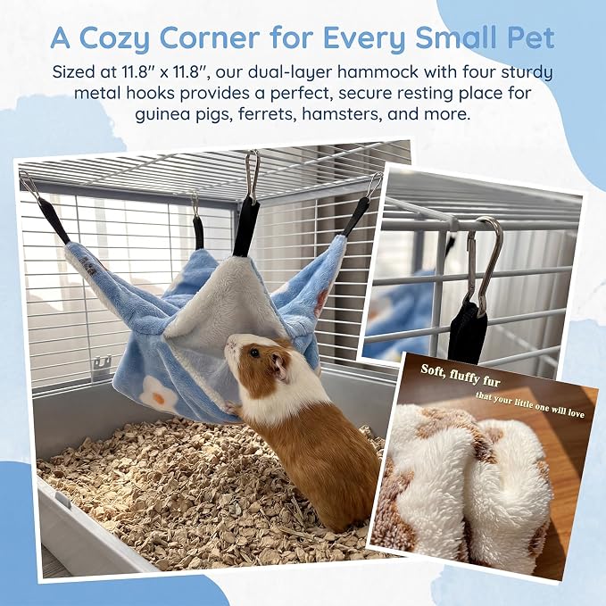 2 Pack Guinea Pig Hammock, Rat Hammock, Double Layer Bed | Cozy double-layer fleece hammock for rats, guinea pigs & more. Warm hideout, sturdy hooks, washable cage accessories.