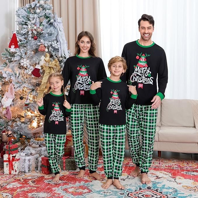 Christmas Family Pajamas Set Matching Holiday Plaid Sleepwear Set Reindeer/Tree Print Loungewear for Xmas Eve