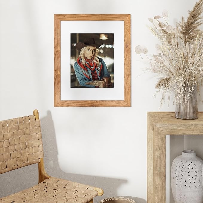 Fun Memories 16x20 Picture Frame, Solid Elm Wood Photo Frame with Tempered Glass, 16"x20" Frame matted to 11x14, Rustic Picture Frames, 16 by 20 Poster Frame for Wall Decoration, Natural, 1 Pack