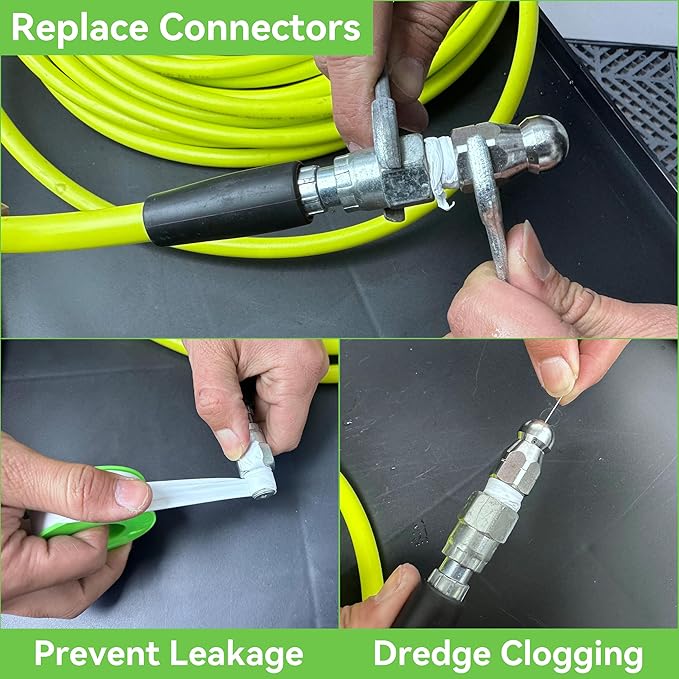 Tool Daily Sewer Jetter Kit for Pressure Washer 150 FT, Short Power Washer Gun, Drain Cleaner Hose 1/4 Inch NPT, Corner, Rotating and Button Nose Sewer Jetting Nozzle, 3600 PSI