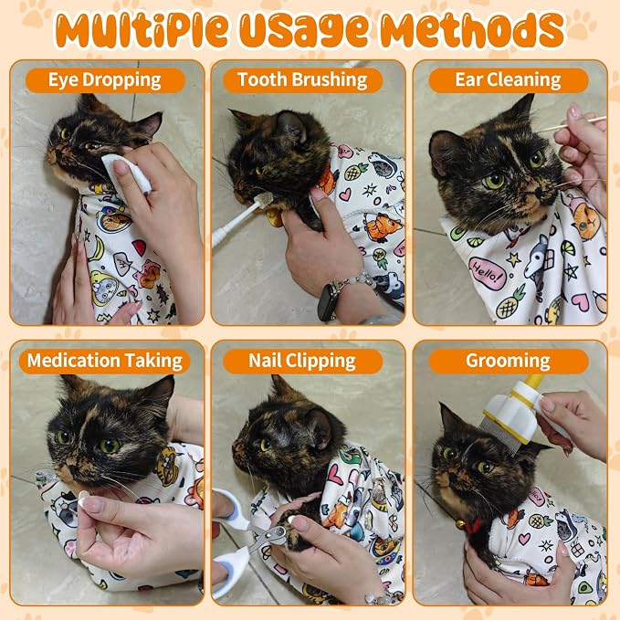27.55" Cat Grooming Wrap for Cutting Nails Self Adhesive Cat Wrap for Nail Clipping Cat Restraint Blanket for Pet Cleaning and Beauty