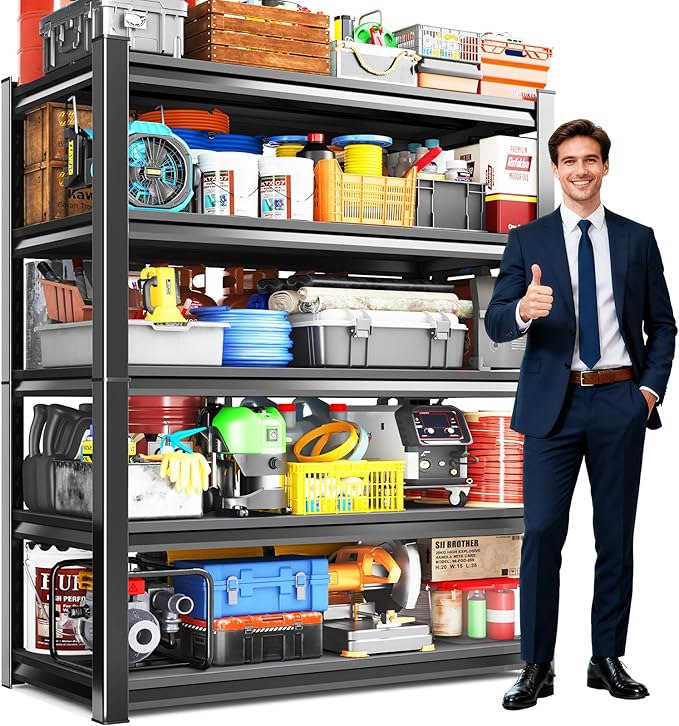 46''W Garage Shelving Adjustable Garage Shelves 3500LBS Storage Shelves,5-Tier Metal Shelving Unit Storage Shelf, Easy Assembly Utility Shelf for Warehouse, Basement, Black (72''H x 45.7''W x 19.7''D)