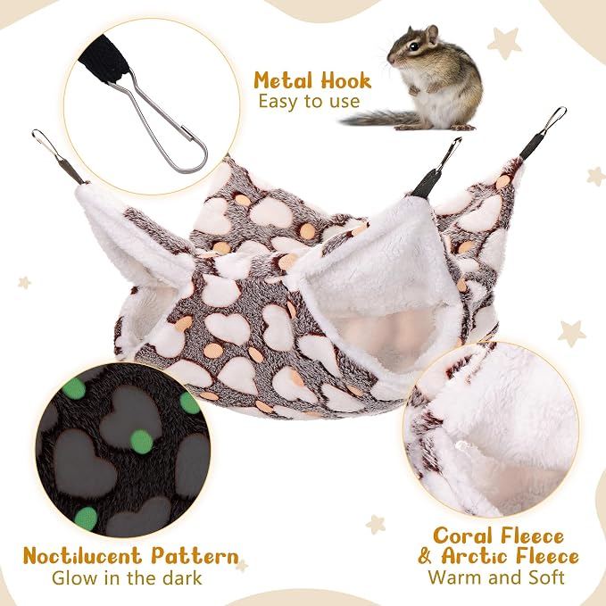 Noctilucent Luminous Brown Guinea Pig Rat Hammock Bunkbed Hanging Tunnel | Mogoko Hanging Soft Bed Mat for Ferret Hedgehog Squirrel Hideout Cage Accessories (Tunnel and Bunkbed Hammock)