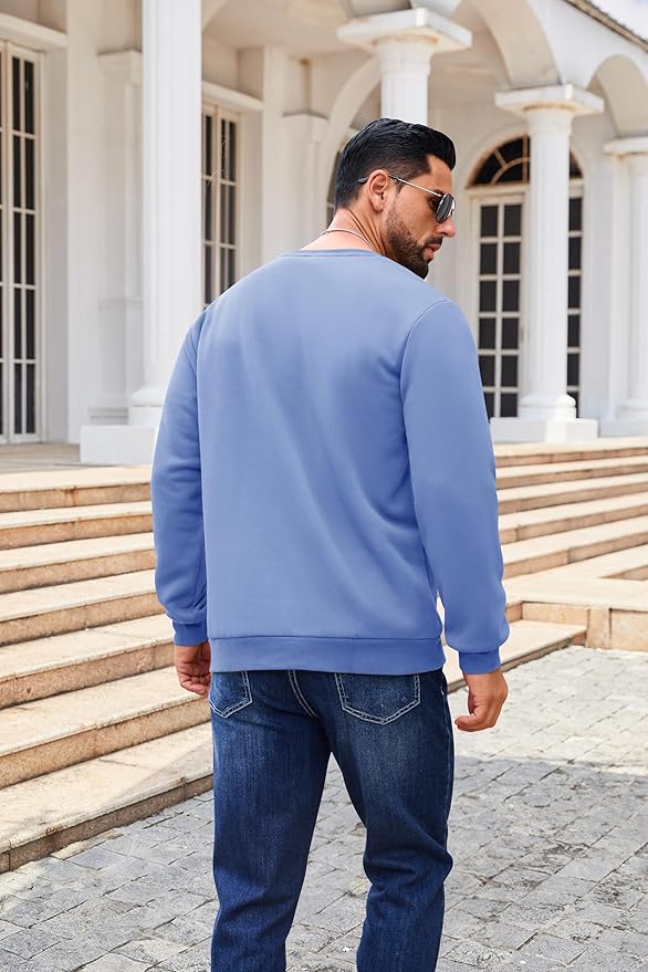 Boladeci Men's Full Sherpa Lined Crewneck Sweatshirts Heavy-weight Fleece Pullover Thick Thermal Long Sleeve Cotton