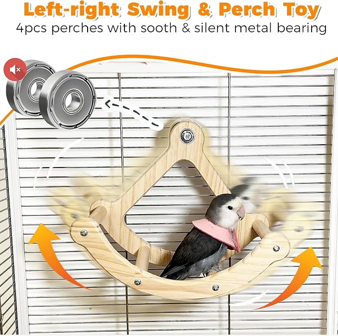Rocking Bird Toys Perch for Window and Cage, Wooden Bird Perch Puzzle | Wall Suction Mount, Parrot Toys for Medium Birds, Enrichment Cockatiel Toy Fun and Accessoriess for Budgie, Lovebird, Conure
