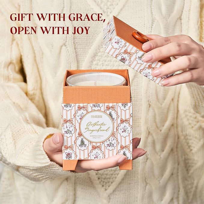 M&SENSE Christmas Holiday Candle - Authentic Gingerbread Scent, 7.4 oz Soy Wax,Winter Scented Candle Gift for Women and Teen Girls
