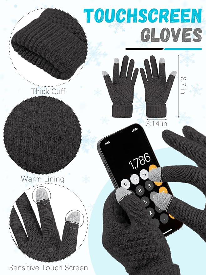 Winter Beanie Hat Scarf Gloves, Warm Fleece Knit Hats Touch Screen Gloves Neck Scarf Set Winter Gifts for Unisex Adult