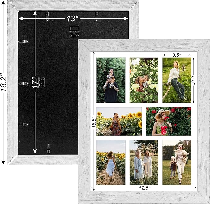 13x17 Picture Frame Display 8 opening 4X6 Picture Frame Collage,Multi Photo Frame with Mat,Plexiglass,Wall or Tabletop Decor,Distressed White Wood Grain