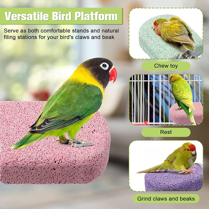 4 Pack Bird Beak Grinding Stone, Pumice Lava Ledge for Birds, Chinchillas, Hamsters, Parrots, Bird Perch Stand Climbing Ledge, Teeth & Beak Grinding Block (Short)