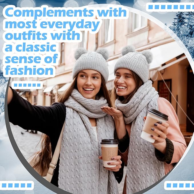Geyoga 6 Pcs Winter Warm Fleece Knit Hat Long Scarf Touchscreen Gloves Ear Muffs Socks Sets, Winter Warm Gifts for Women