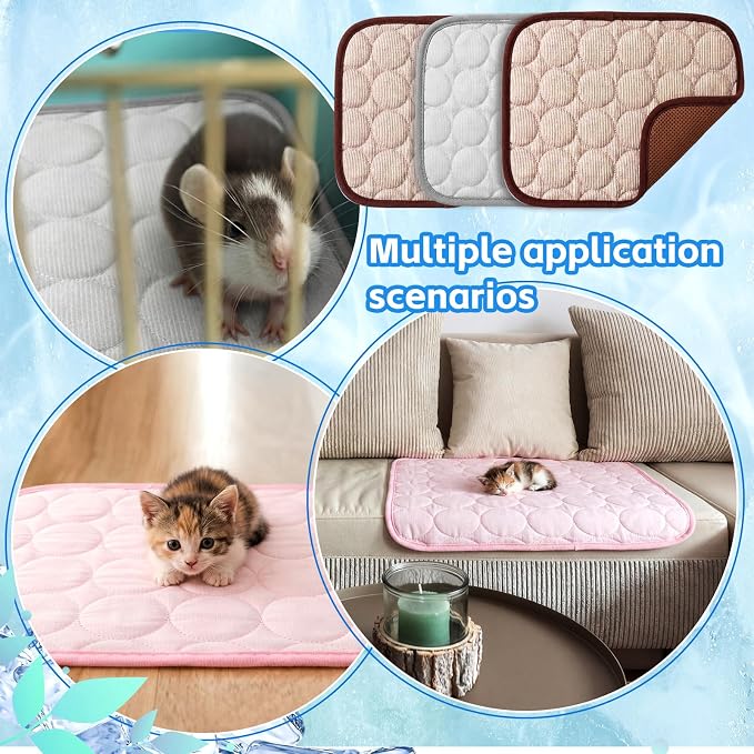 Jetec 3 Pcs Guinea Pig Cooling Mat, Small Animal Beds,Summer,Brown | 10 x 11 in Summer Ice Silk Pad for Rabbit, Hamster, Chinchilla, Rat, Warm Guinea Pig Hideout, Cozy Small Animal Cage Bed
