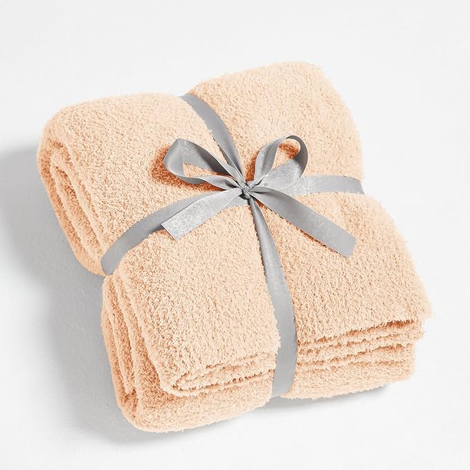 CYMULA Knit Throw Blanket for Peach Pink - Super Soft Lightweight Plush Fuzzy Fluffy Cozy Blankets and Throws for Sofa Bed, 50 x 60 inches
