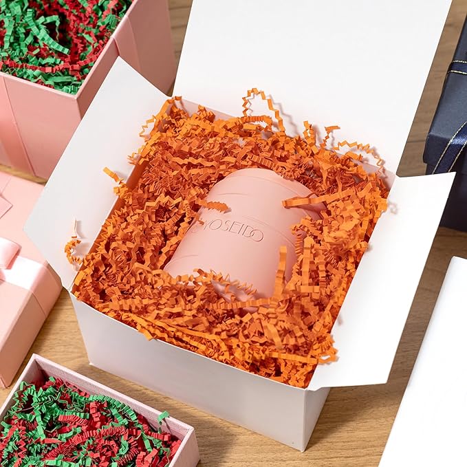 Mefleet 1/2 LB Crinkle Cut Paper Shred Filler 8 oz Orange Crinkle Shredded Paper for Gift Box - Gift Basket Bag Filler - Grass Cushion Stuffing for Halloween, Fall, Easter, Holiday Packaging Wrapping