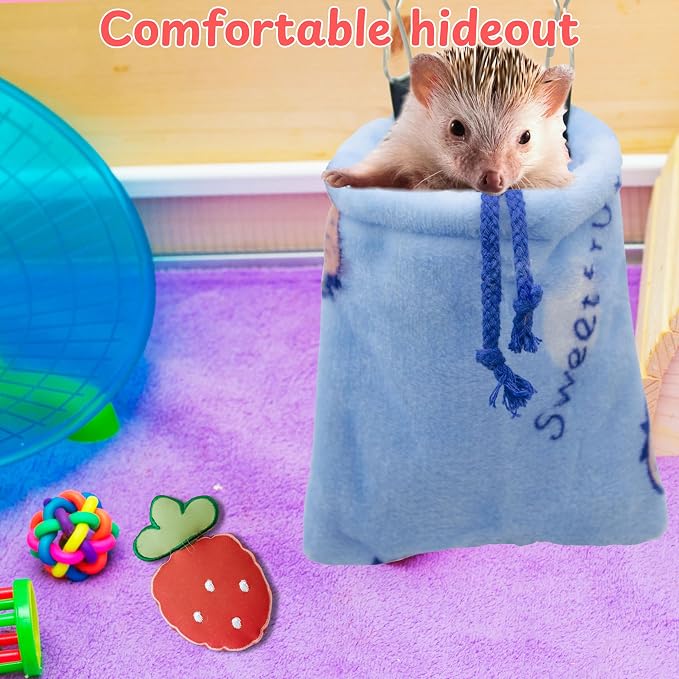 Hedgehog Snuggle Sack, Hanging Fleece Hideout and Sleeping Pouch with Soft Rest Pad for Hedgehogs, Hamsters, Guinea Pigs, Rats, Ferrets & Sugar Gliders (Strawberry, M)