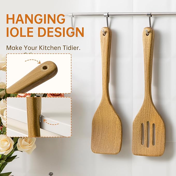 2 Pcs Wooden Cooking Utensils Set ，Wooden Spoons for Cooking,