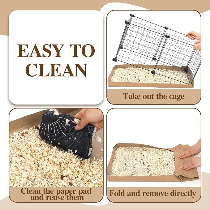 AmazingSpark 12 Pcs 49.2" x 25.6" Disposable Guinea Pig Cage Liners 4 x 2 ft Cage Disposable Bottom Waterproof Kraft Paper Liner Bag for Guinea Pigs Bedding Small Animal Pet Supplies