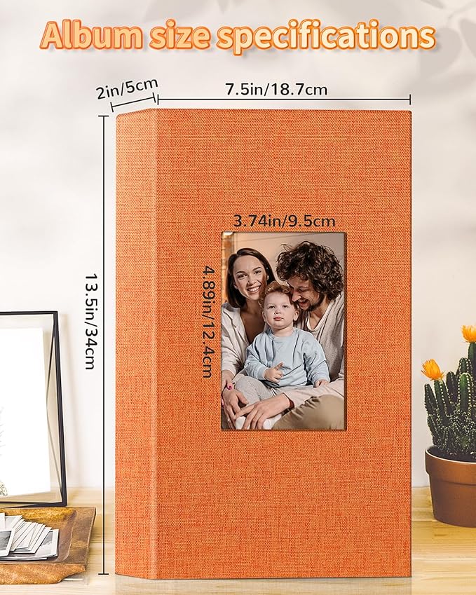 Photo Album 4x6 with 300 Pockets,Slip-in Picture Albums,Linen Cover Memory Book with Front Window,White Page Vertical Photo Book for Wedding,Family,Anniversare,Baby,Vacation