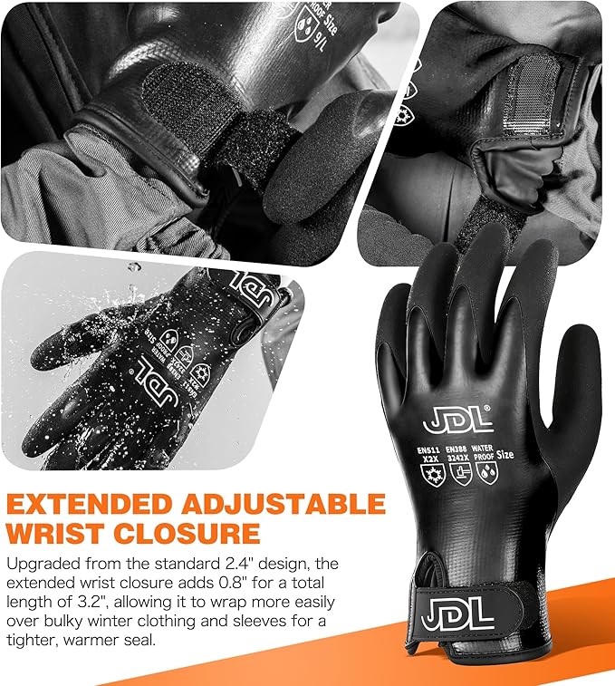 JDL 100% Waterproof Winter Work Gloves for Men & Women, Thermal Insulated Freezer Gloves for Cold Weather, Super Grip Palm