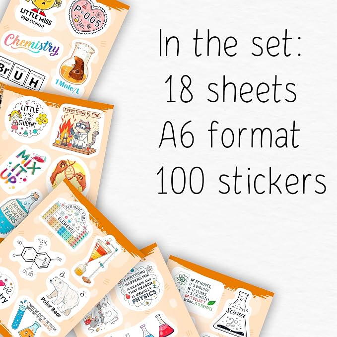 100Pcs Chemistry Stickers for Laptop, for Water Bottle - Funny Chemistry Gifts - Science Party Supplies & Decorations - Gift for Women & Men