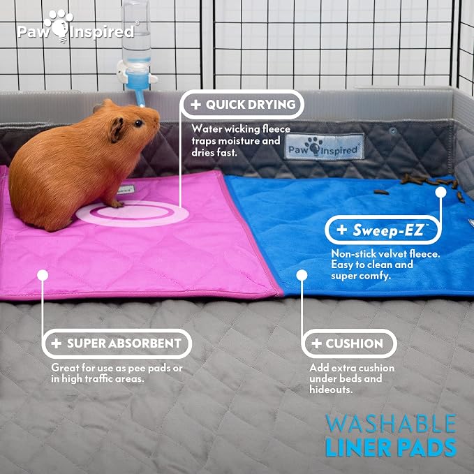 Paw Inspired Washable Fleece Guinea Pig Cage Liner Pads,12x12 Inch, Beige | Corner Mat, Pee Pad, Super Absorbent Bedding, Waterproof Bottom, Guinea Pigs, Ferrets, Rabbits, Hamsters, Small Animals