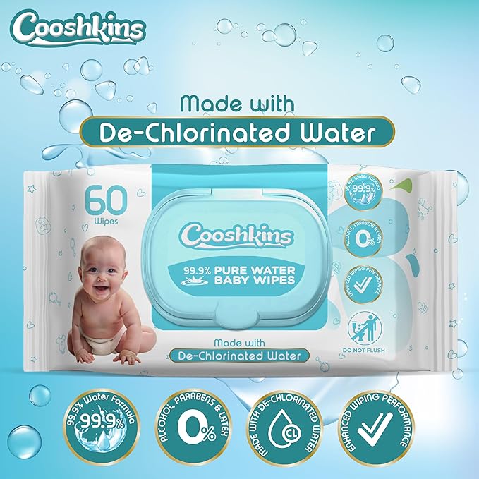 Bulk 540 Wipes – 60 Count (Pack of 9) De-Chlorinated Pure Water Baby Wipes | Gentle Unscented Wipes for Sensitive Skin | 99.9% Pure Water Based | Alcohol-Free, Paraben-Free | Soft & Thick