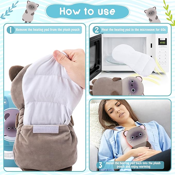Microwave Heating Pad for Period Cramps & Pain Relief, Siamese Cat Microwavable Heating Pads for Kids Birthday, Animals Heating Pad for Women Mother's Day, Cat Plush Warmer for Shoulder Neck Knee Back