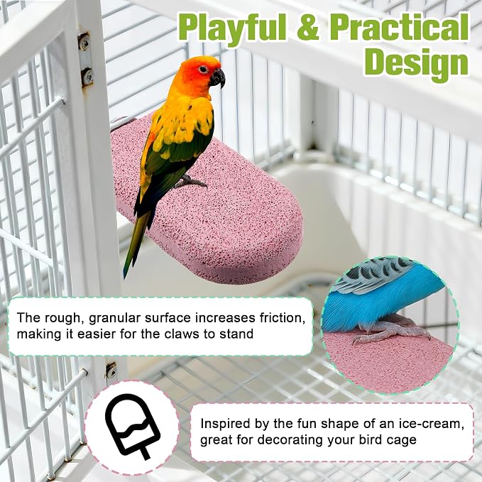 4 Pack Bird Beak Grinding Stone, Pumice Lava Ledge for Birds, Chinchillas, Hamsters, Parrots, Bird Perch Stand Climbing Ledge, Teeth & Beak Grinding Block(Long)